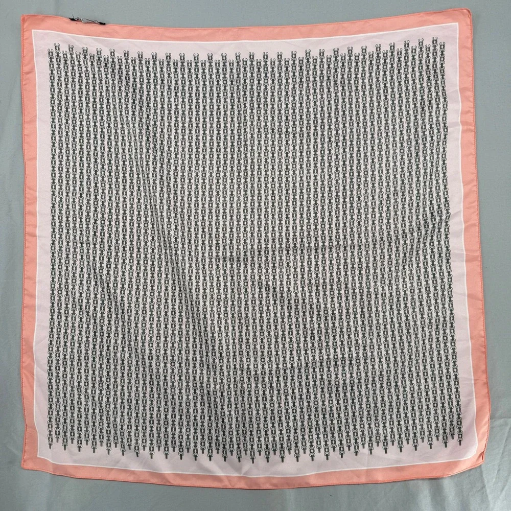 Zara Square Neck Scarf Pink Coral Peach Chain Link Print 27x27